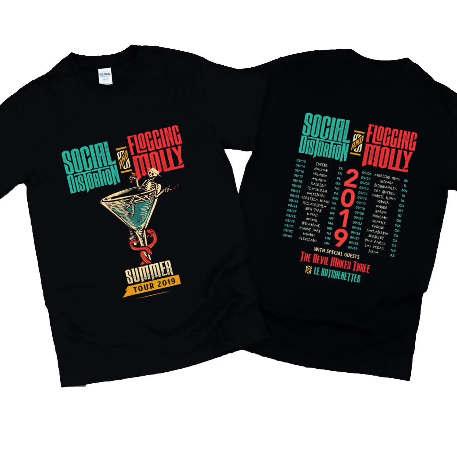 2-Сторонняя футболка Social Distortion and Flogging Molly 2019 Concert Tour