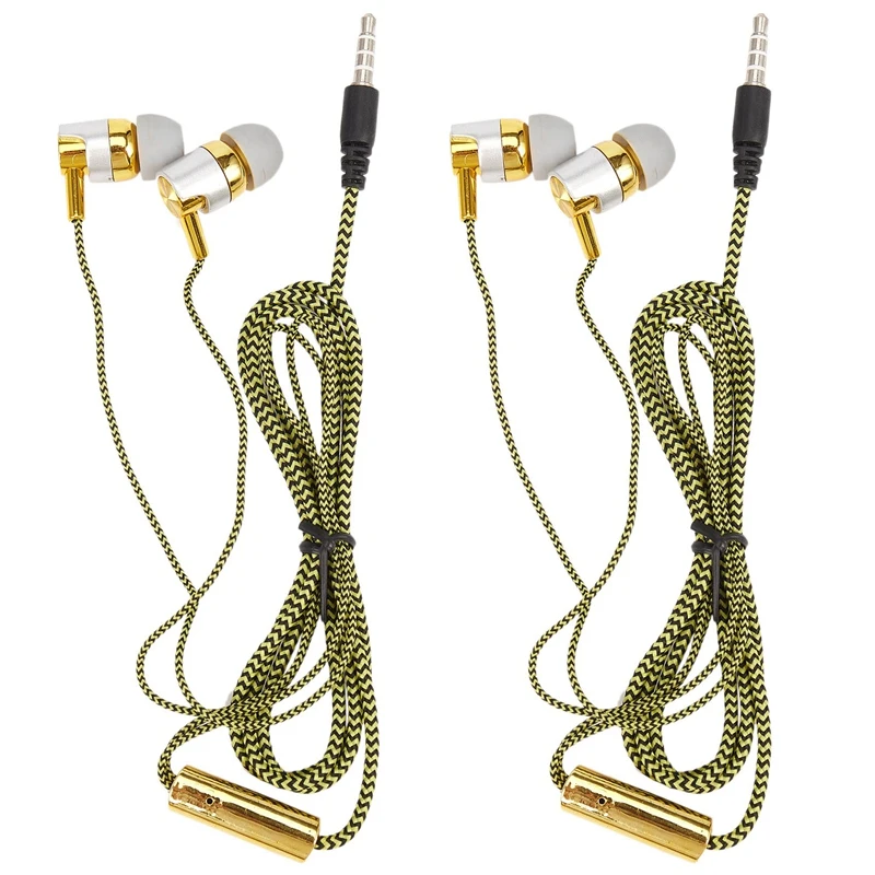 2X H-169 3,5 мм Проводка MP3 MP4, плетеный шнур сабвуфера, универсальные музыкальные наушники с управлением Wheat Wire (золотистый)