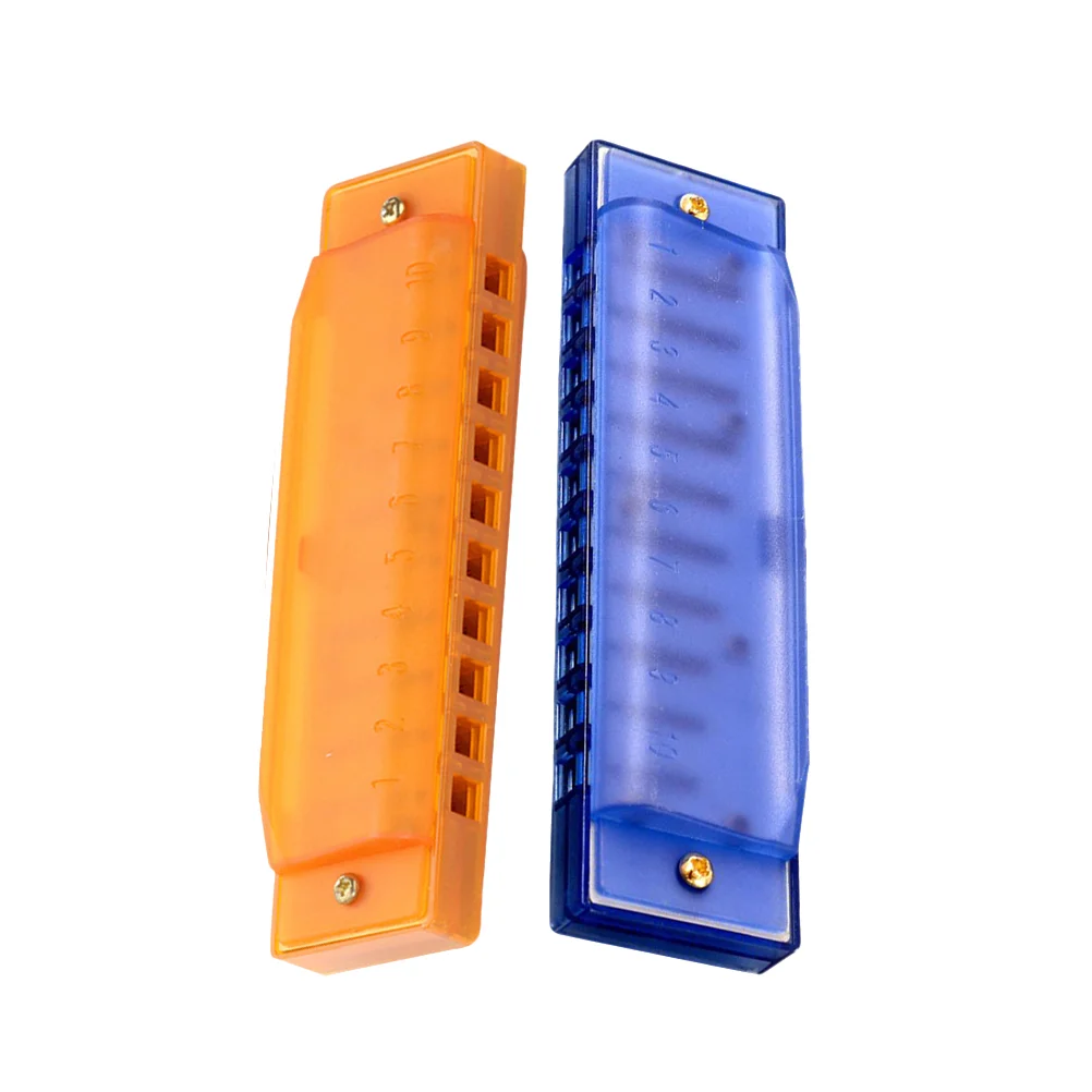 2шт Пластиковая губная гармошка с 10 отверстиями, музыкальный инструмент, обучающая музыкальная игрушка для начинающих студентов, детей (синий + оранжевый)