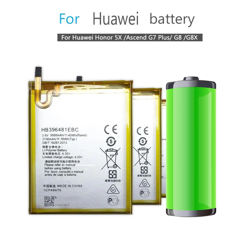 3100 мАч HB396481EBC Аккумулятор Для Huawei ASCEND G7 PLUS для HONOR 5X GR5 5A G8 G8X RIO L03 UL00 TL00