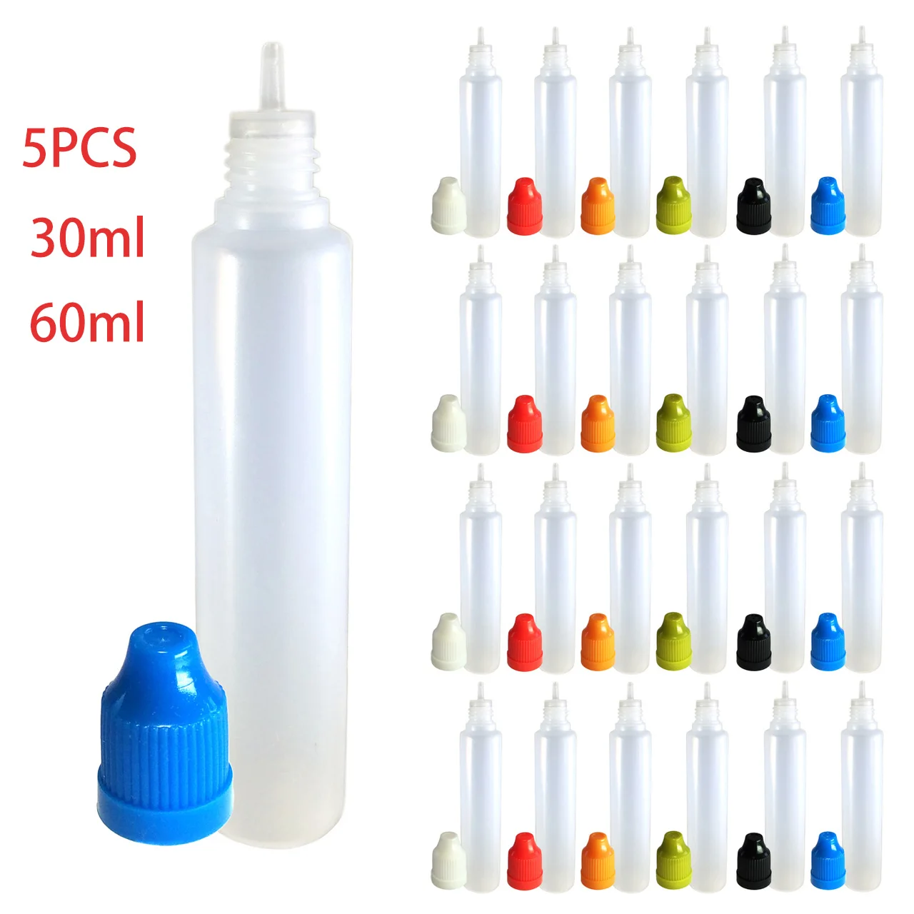 5ШТ 30 мл 60 мл LDPE Пустые Бутылки для Пипеток, Контейнеры для Пипеток для жидкости для глаз с капельницами для Выжимания сока с крышками CRC, Заглушки, Воронка