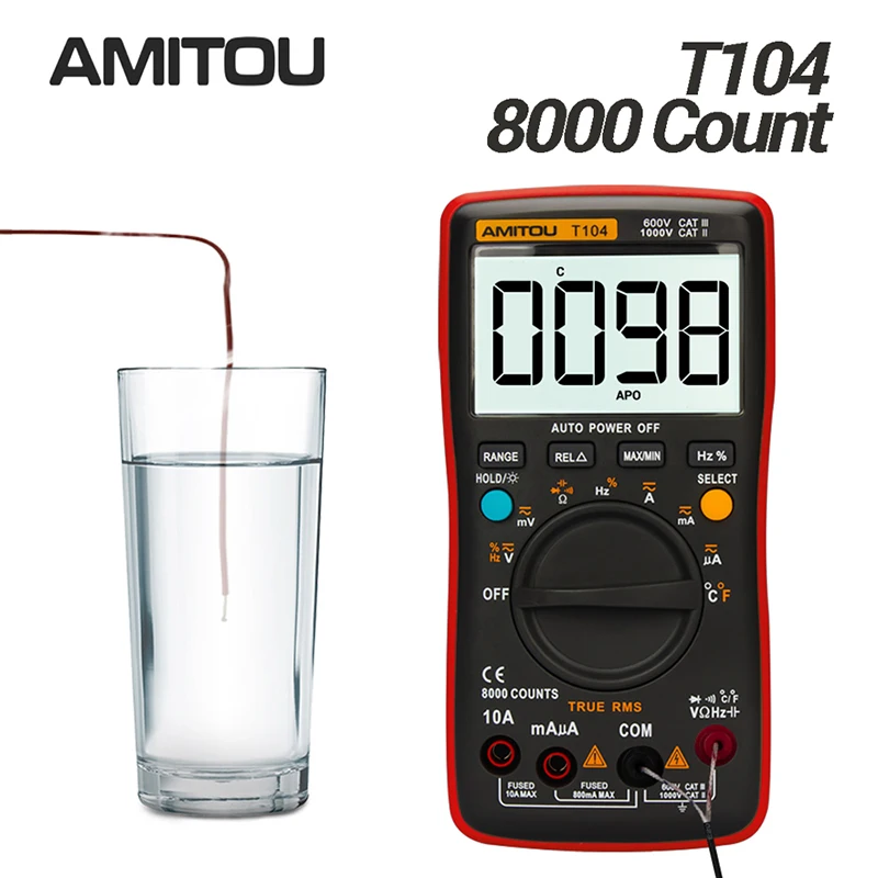 AMITOU T104 Цифровой профессиональный мультиметр на 8000 отсчетов Измеритель тока напряжения емкости Тестер электрика Мультимеры