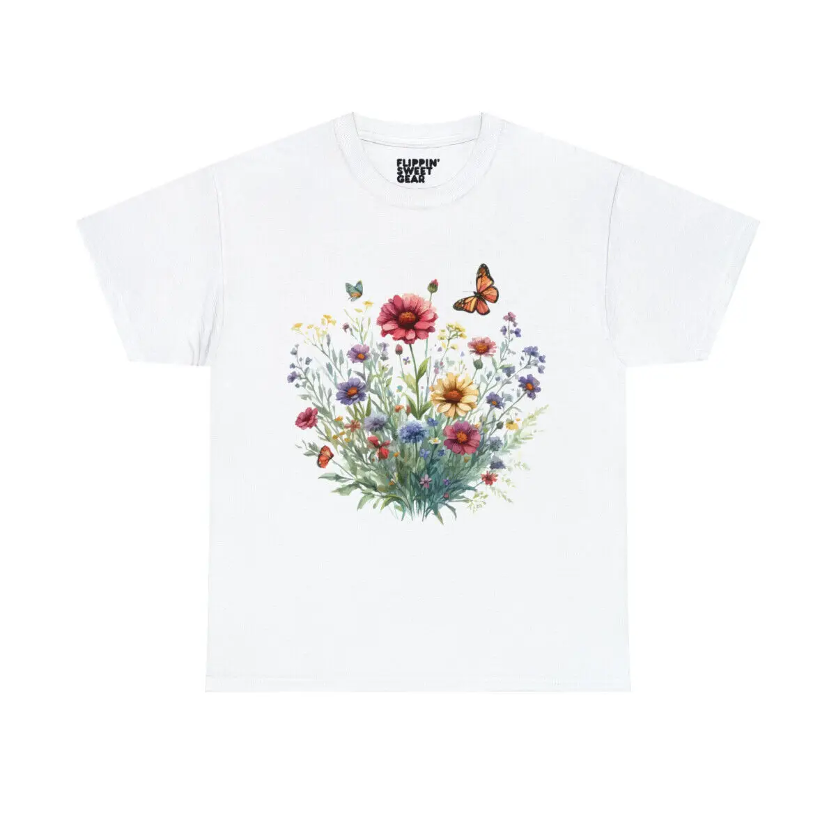 Boho Flower Garden Винтажная футболка с изображением полевых цветов и длинными рукавами