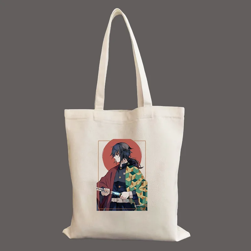 Demon Slayer Аниме Giyu Tomioka Готическая Японская Холщовая сумка для покупок, женская сумка через плечо, Студенческая сумочка, Многоразовые покупки