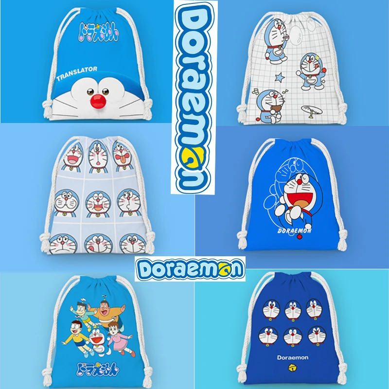 Doraemon Сумка на шнурке, комплект, карманная сумка из аниме-мультфильма Kawaii, маленькая тканевая сумка, переносная сумка для стирки, многофункциональная сумка для хранения всякой всячины
