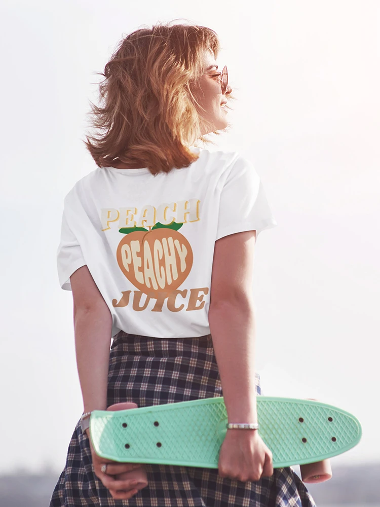 Peachy Juice Креативный принт, Женские хлопковые футболки с коротким рукавом в стиле хип-хоп, повседневные топы оверсайз, Женская футболка, одежда