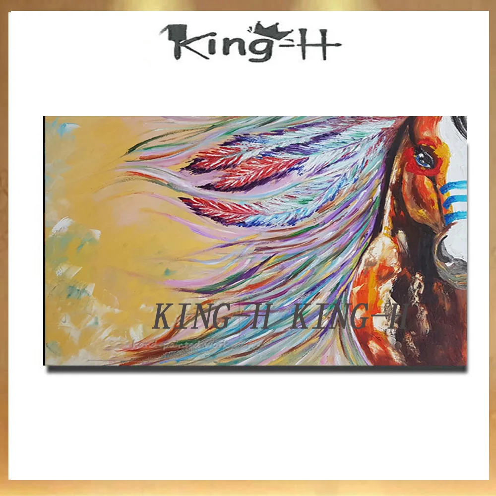 Pintura al óleo de caballo Animal abstracto de colores ricos pura pintada a mano pintura al óleo de caballo de guerra de g