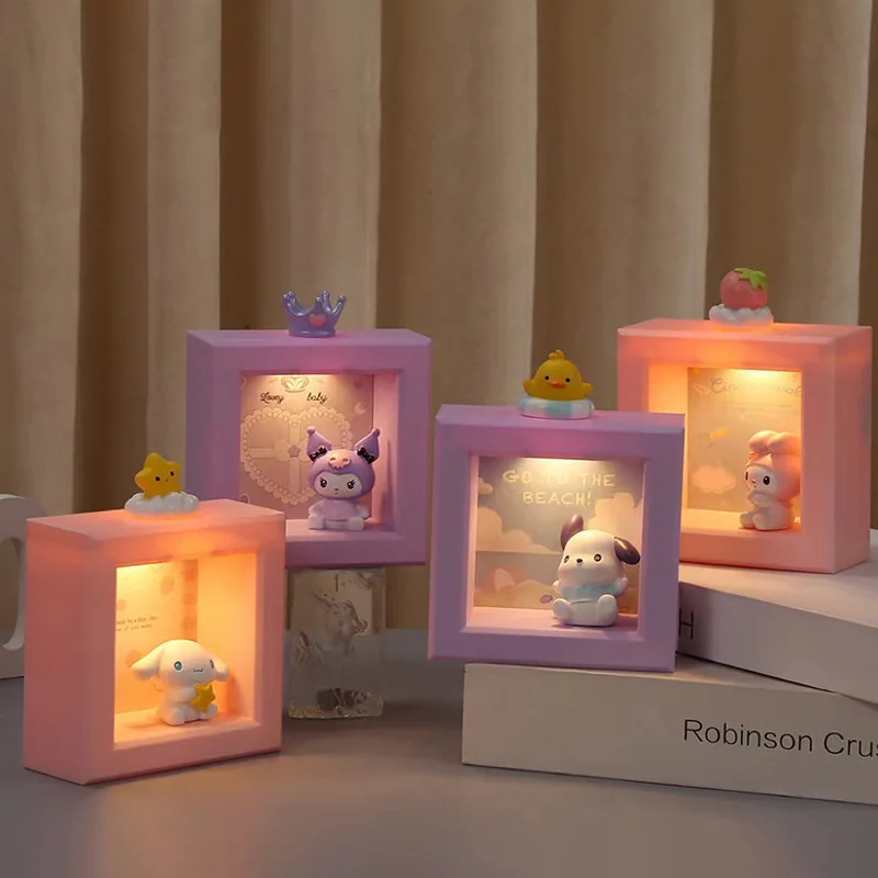 Sanrio Night Light My Melody Kuromi Cinnamoroll Светодиодный Светильник Из Смолы Декоративные Поделки Прикроватный Ночник Для Спальни Детская Игрушка В Подарок