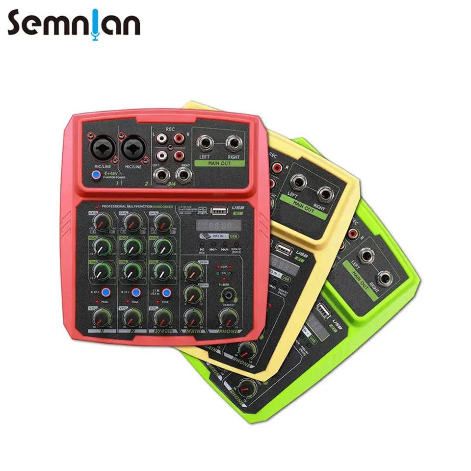 SEMNLAN 4-Канальный Аудиоинтерфейсный микшер С беспроводным подключением Запись микширования Прямая трансляция Dj Продукт для ПК Звуковая консоль