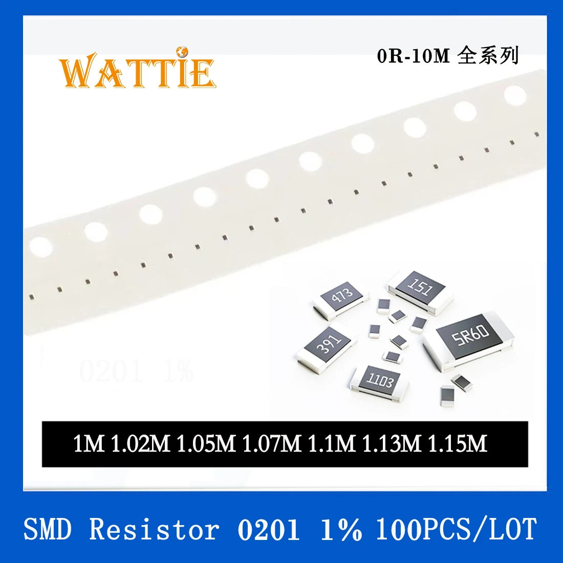 SMD резистор 0201 1% 1 М 1,02 М 1,05 М 1,07 М 1,1 М 1,13 М 1,15 М 100 шт./лот микросхемные резисторы 1/20 Вт 0,6 мм *0,3 мм
