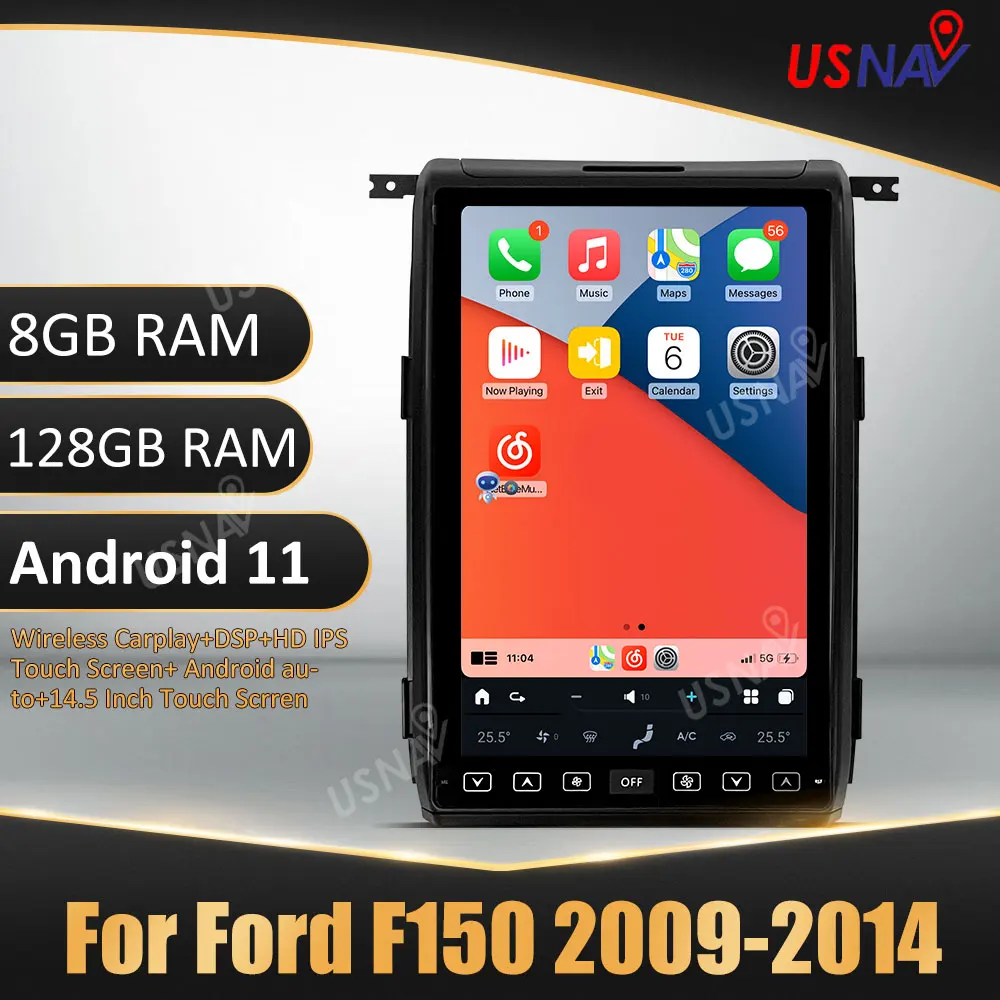 USNAV Новейшее головное устройство Tesla Android 11 14,5-дюймовое автомобильное радио для Ford F150 2009-2014 GPS-навигация DVD-стереоплеер