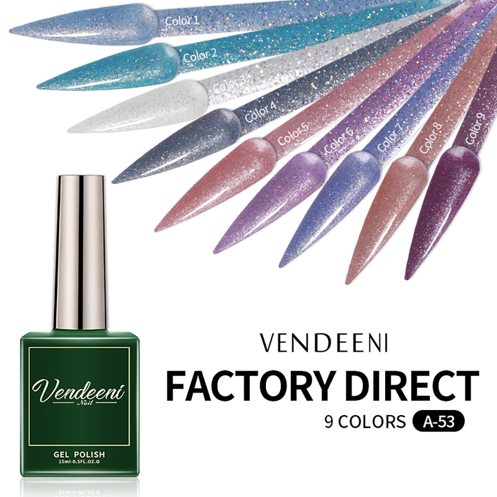 Vendeeni, 9 цветов, УФ-гель-лак для ногтей с блестками 
