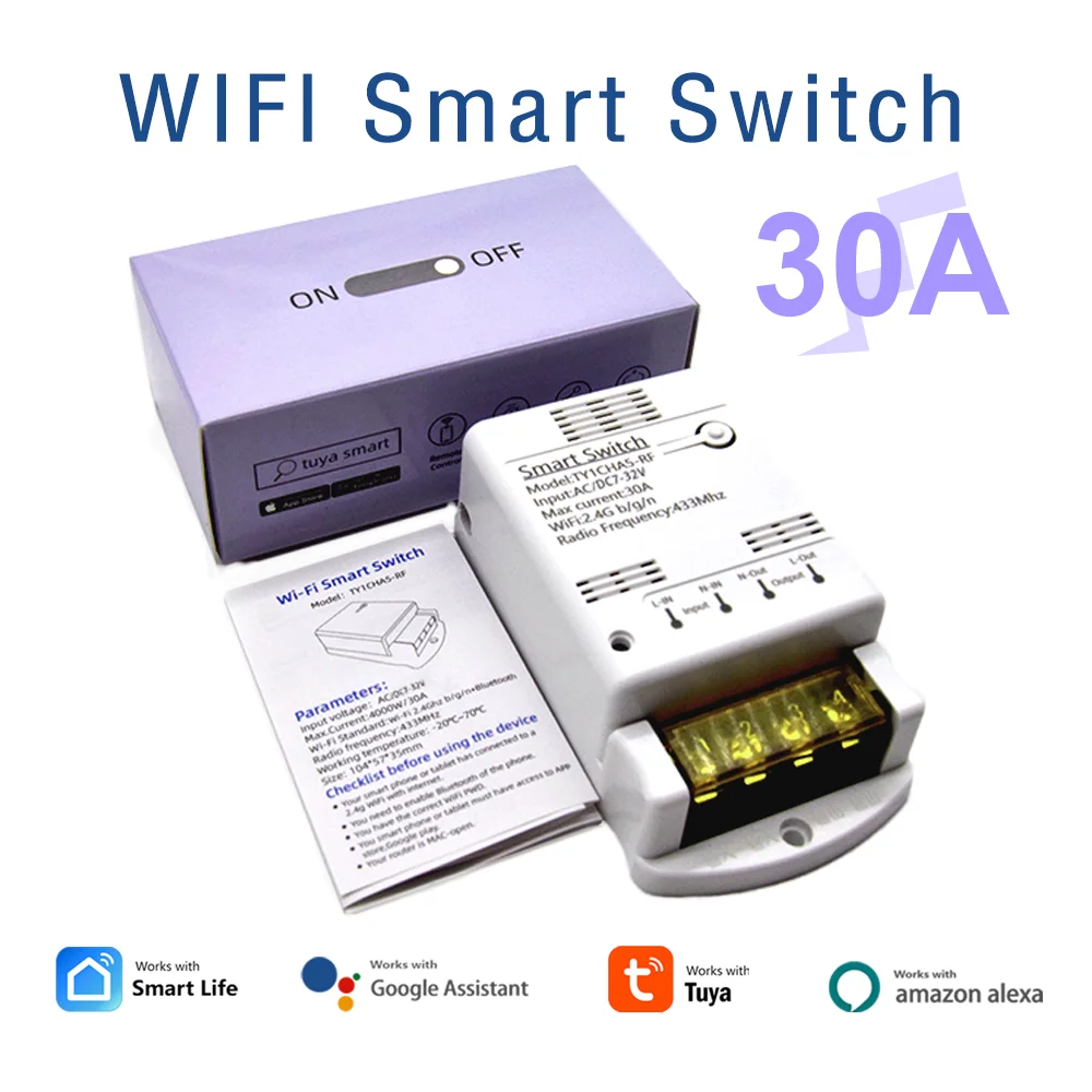 Wifi 30A Релейный Модуль 85-250 В 220 В Умный Переключатель 20A RF Контроллер SmartLife Tuya Пульт Дистанционного Управления Alexa Google Home Automation