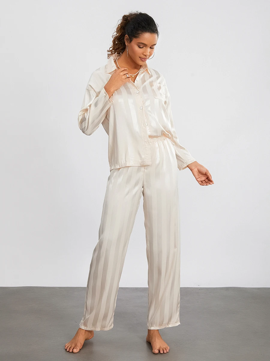 wsevypo Полосатая одежда для отдыха из двух частей, весенне-летние пижамы, женские рубашки с длинным рукавом и брюки, пижамные комплекты