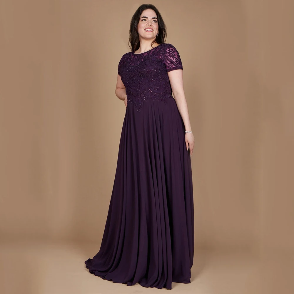 Yipeisha Фиолетовое официальное платье для матери невесты с коротким рукавом, длина до пола, большие размеры, кружевные шифоновые платья для свадебных вечеринок