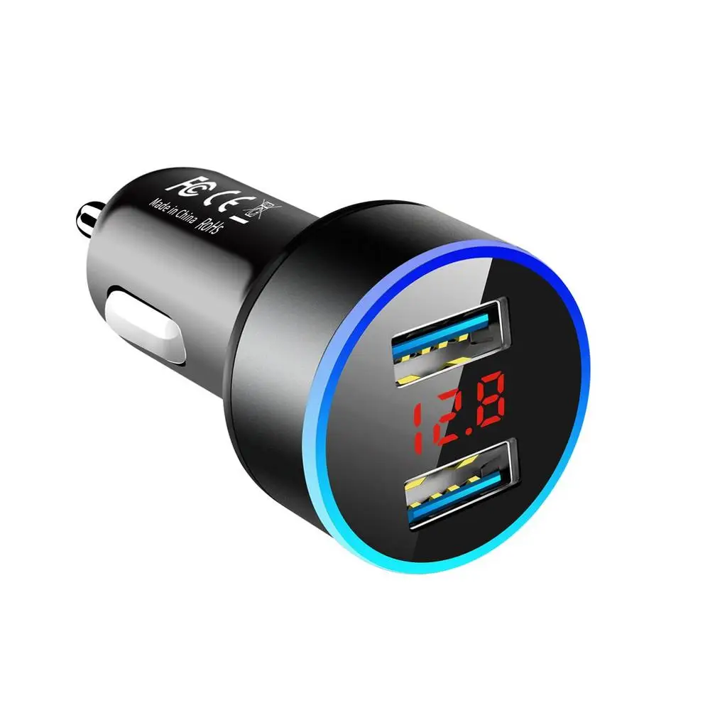 Автомобильное зарядное устройство 3.1A с двумя USB-разъемами со светодиодным дисплеем, универсальные автомобильные зарядные устройства для мобильных телефонов, адаптер для быстрой зарядки