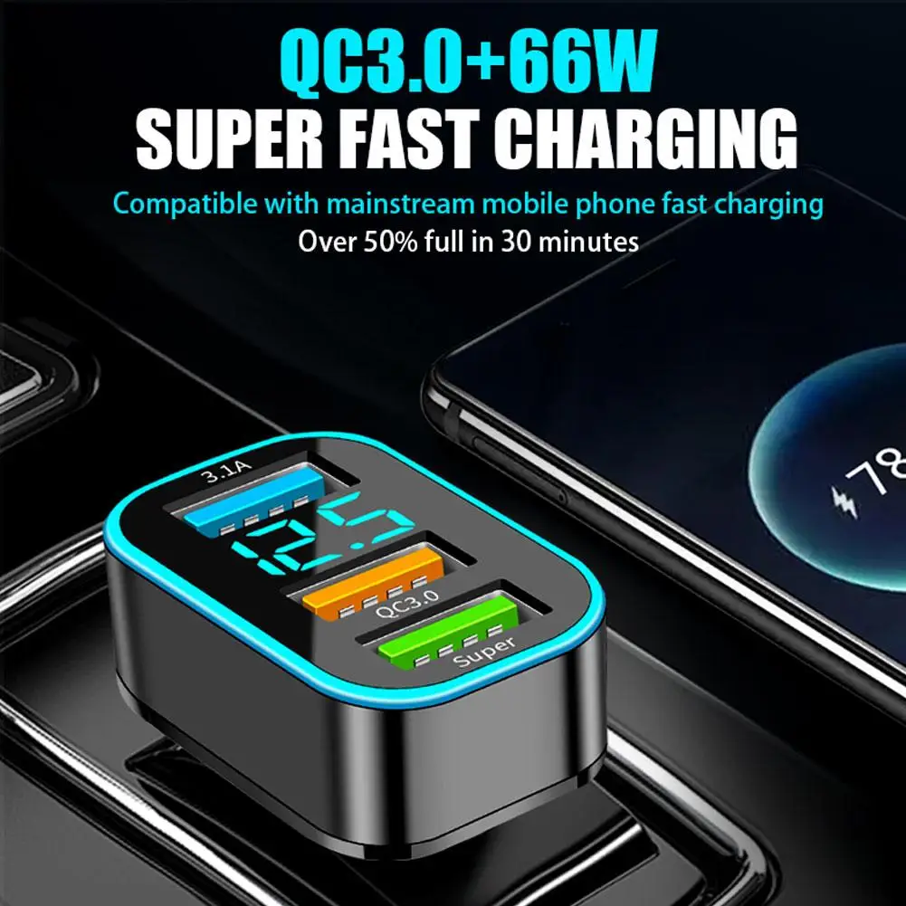 Автомобильное зарядное устройство с 3 USB, зажигалка, быстрая зарядка QC3.0 для Huawei LED PD Type C, автомобильное зарядное устройство для телефона Samsung для iPhone 