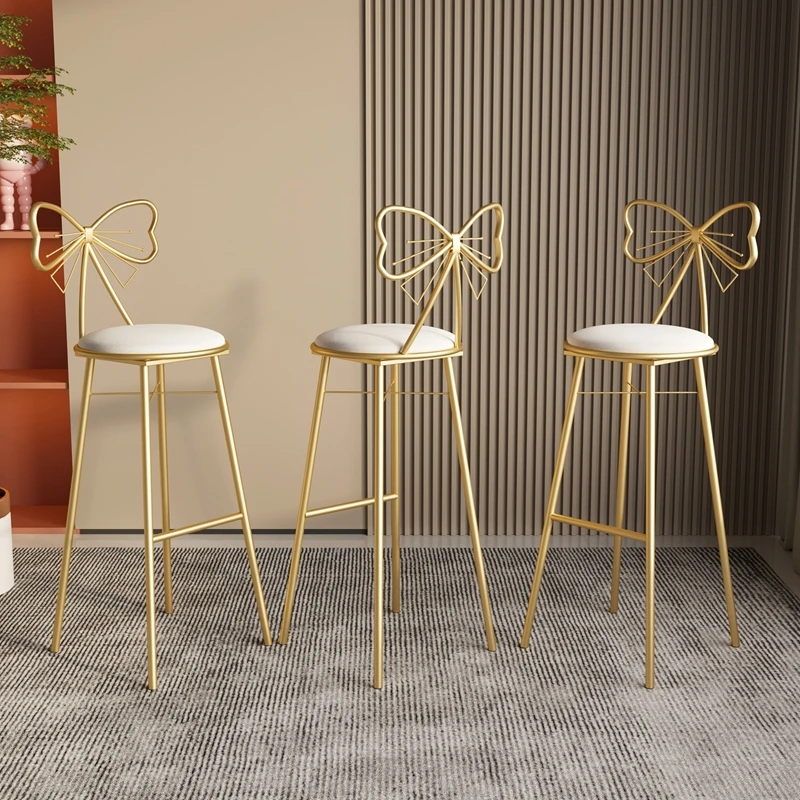 Барный стул из европейского золота, Роскошный металл, искусственная кожа, Современные высокие барные стулья, Белые барные столики для гостиной, мебель для дома