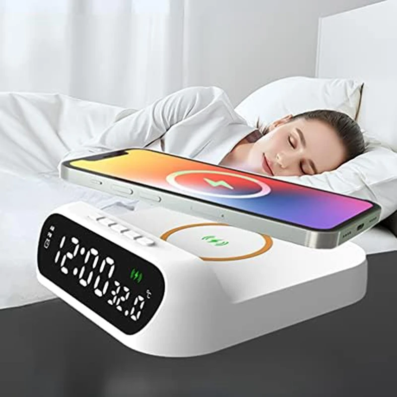 Беспроводное зарядное устройство 3 В 1 мощностью 15 Вт -Часы Со светодиодным цифровым дисплеем, будильник, индикатор температуры, стильный кронштейн для дома