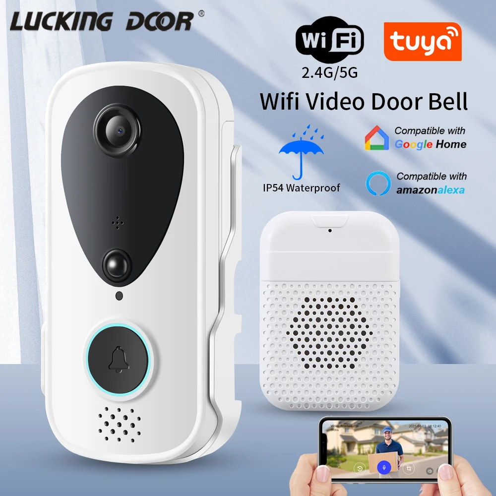 Беспроводной WIFI дверной звонок 1080P, видеодомофон, дверной звонок с камерой обнаружения движения PIR, умный дом Tuya для защиты безопасности