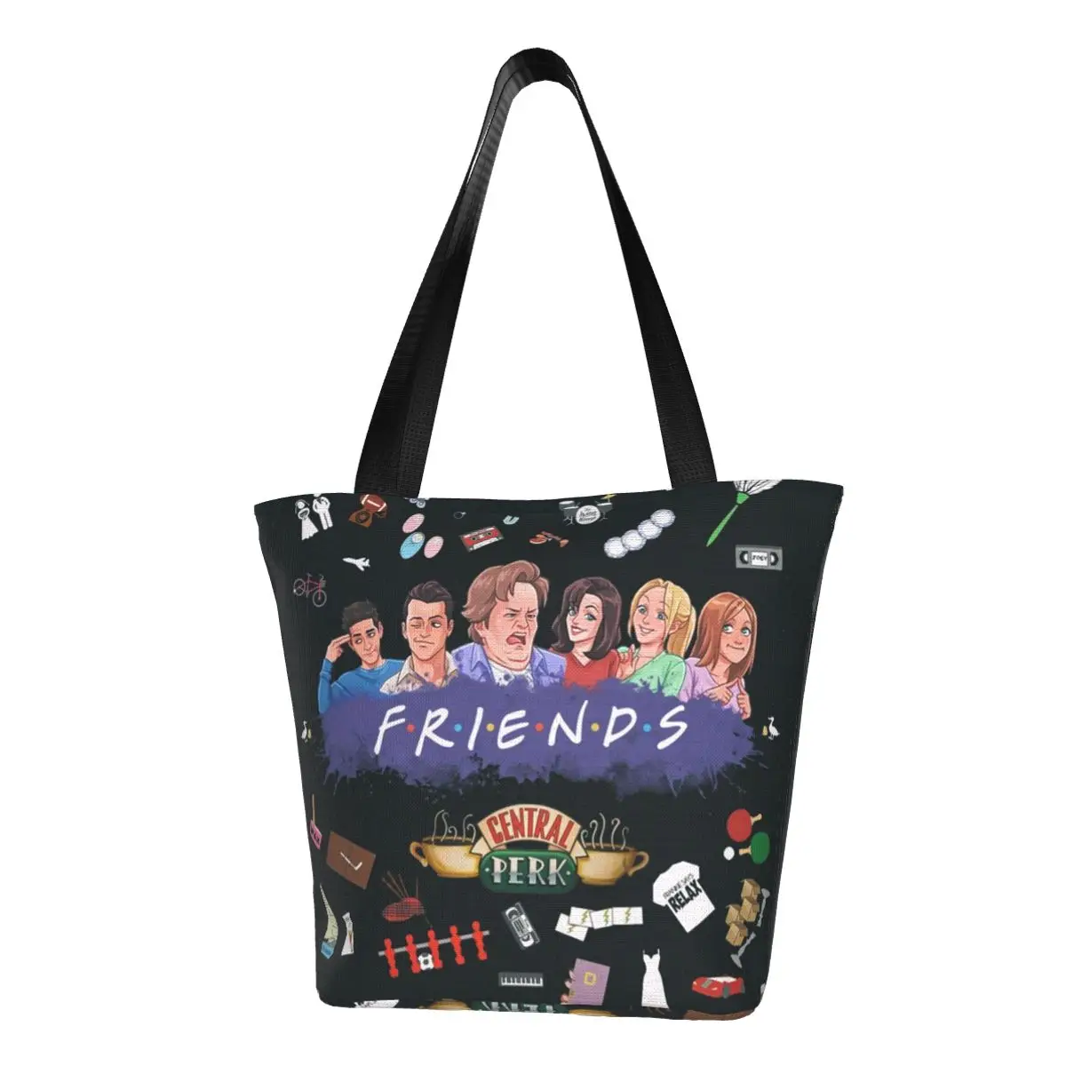 Веселые друзья мульт персонажей хозяйственная сумка утилизации телешоу холст продуктовый сумка Shopper сумка