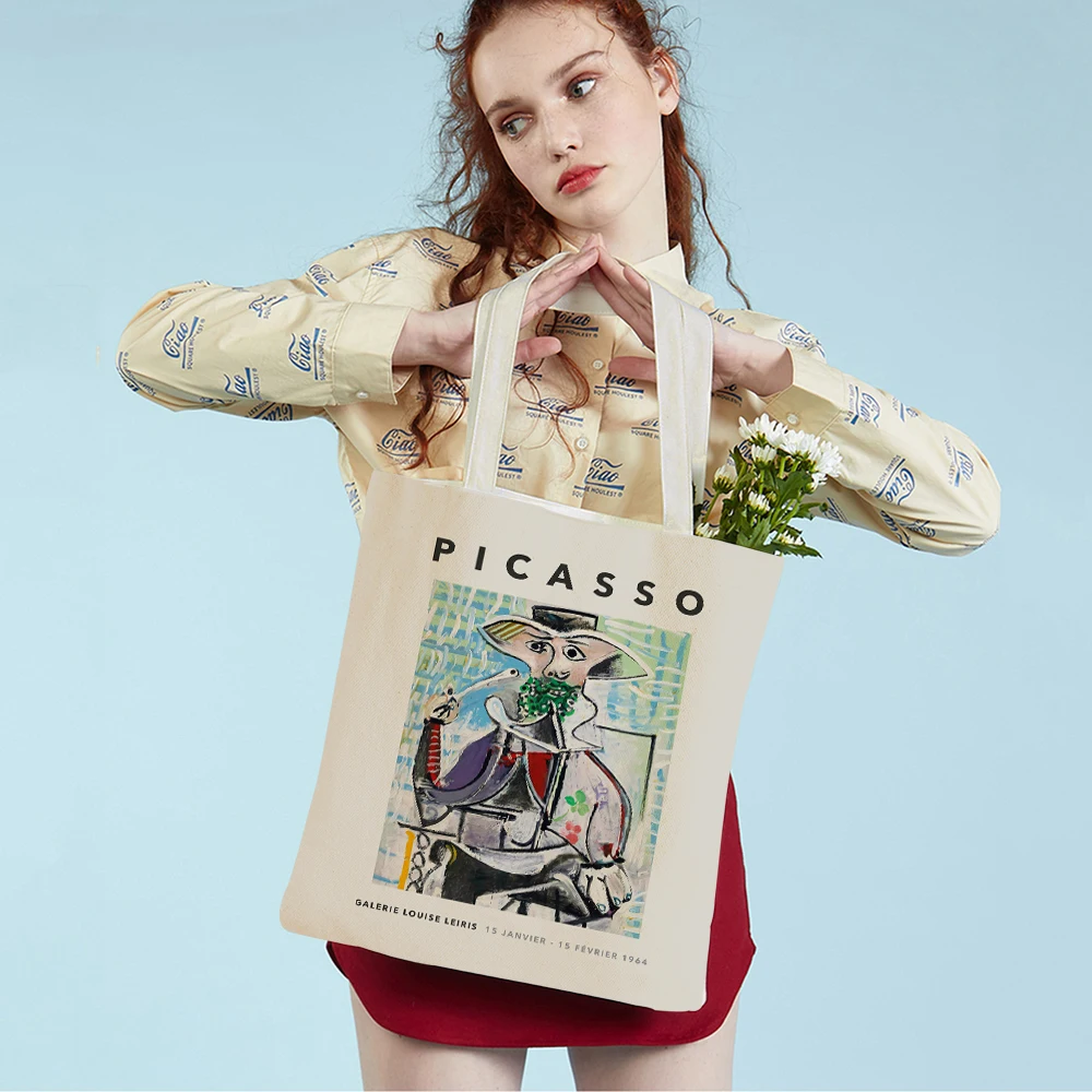 Винтажная галерея Пикассо, кубизм, фовизм, женская сумка-тоут, холщовые женские сумки для покупок, сумка для покупок в супермаркете с двойным принтом