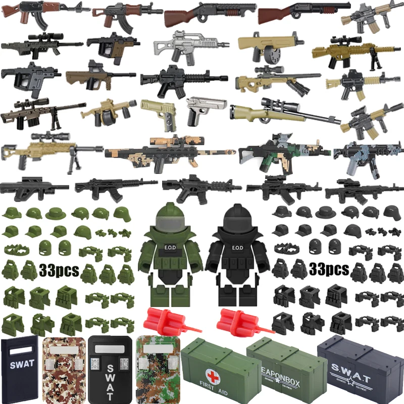 Военные строительные блоки, фигурки солдат, Подарки, Игрушки, Коробка с оружием, Камуфляжные пистолеты, Комбинированная упаковка снаряжения EOD, щит MOC