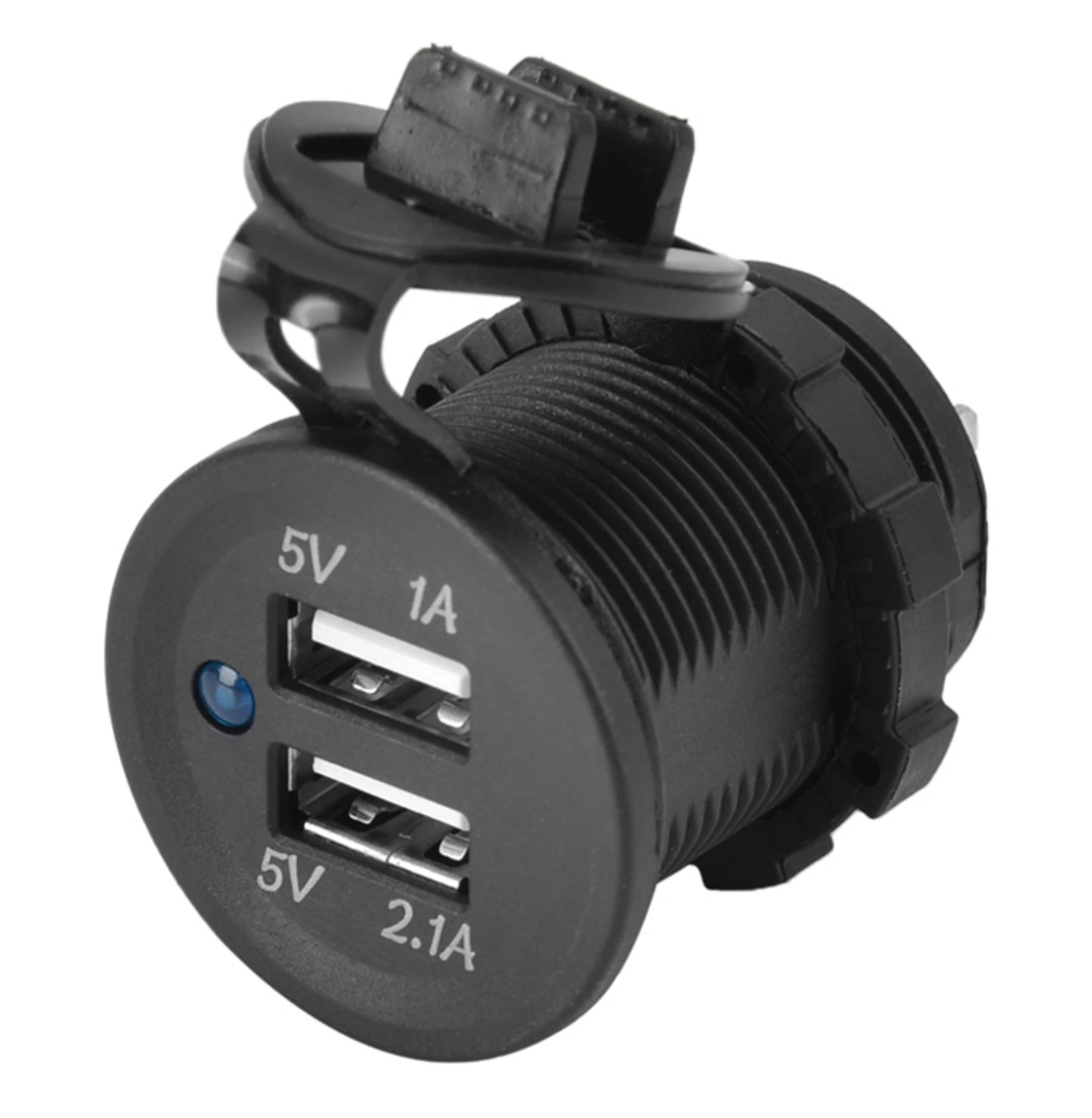 Гнездо автомобильного зарядного устройства с двойным питанием от USB, синий светодиод 6-30 В постоянного тока, водонепроницаемый для мобильных телефонов и планшетов