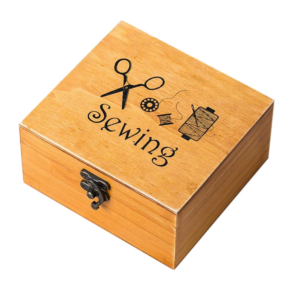 Деревянная швейная коробка Швейные принадлежности Комплект расходных материалов Рабочая коробка для починки