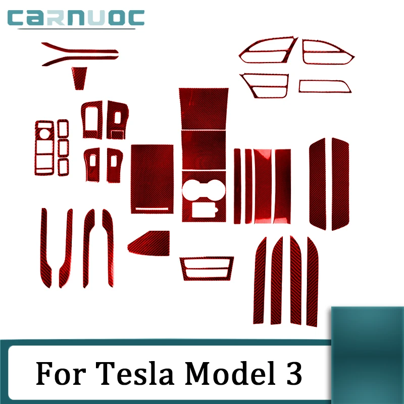 Для Tesla Model 3 Model-X S X 2014 2015 2016 2017 2018 2019 Красные Наклейки из углеродного волокна, Декоративные Аксессуары для интерьера автомобиля