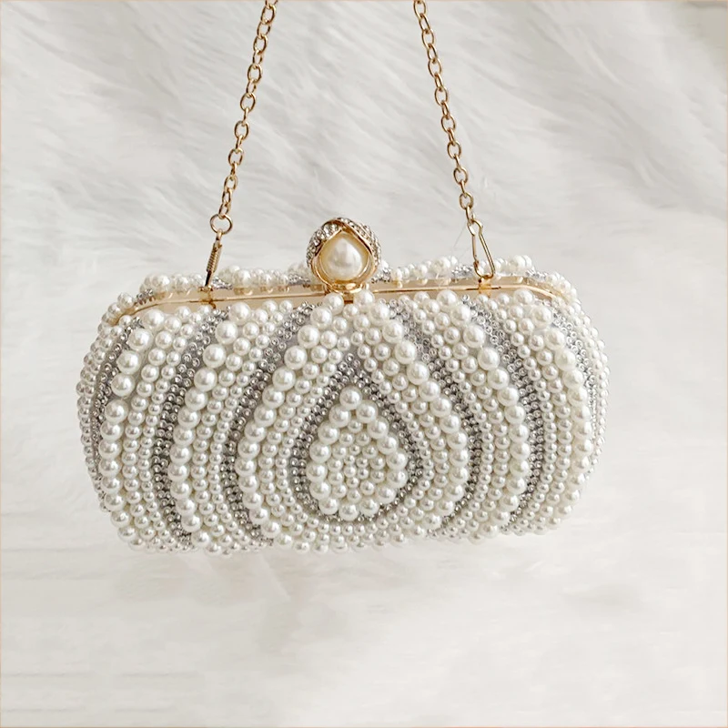 Жемчужный вечерний клатч для женщин, роскошная сумочка для вечеринки, Свадебный клатч для новобрачных, Элегантная сумка на цепочке с бриллиантами, ZD1997