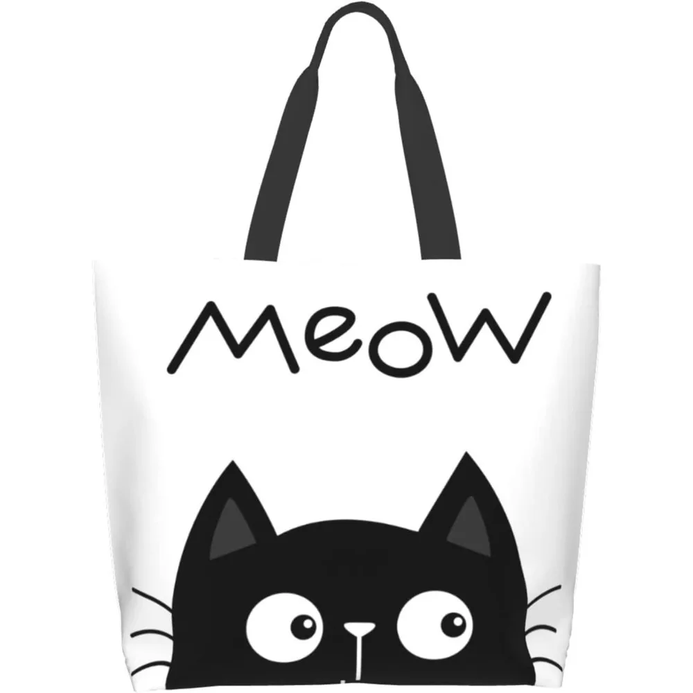 Женская большая сумка-тоут Meow, многоразовая продуктовая сумка с внутренним карманом, уличные сумки через плечо для путешествий, пляжа, покупок, работы, школы
