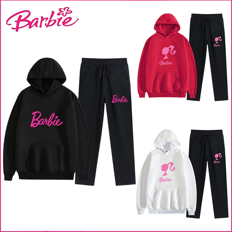 Женская толстовка Barbie, комплекты из 2 предметов, женская одежда, женский спортивный костюм с длинным рукавом, женская одежда, толстовка, Модные брюки, спортивные