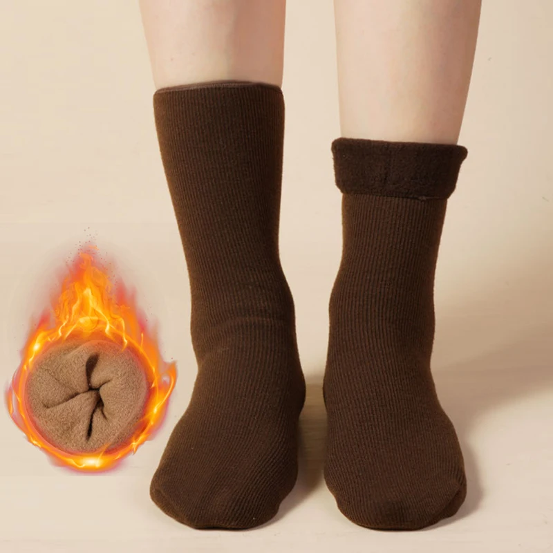 Женские зимние вязаные плюшевые утепленные носки, однотонные простые теплые повседневные удобные дышащие повседневные носки в пол средней длины