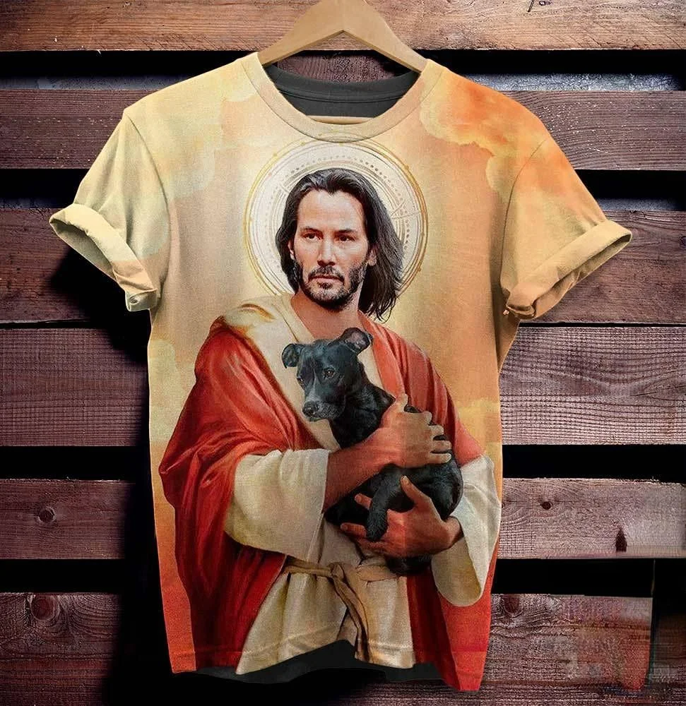 Забавная футболка с принтом Иисуса и собаки, уличная одежда в стиле харадзюку, футболки в стиле хип-хоп, мужские и женские топы с коротким рукавом