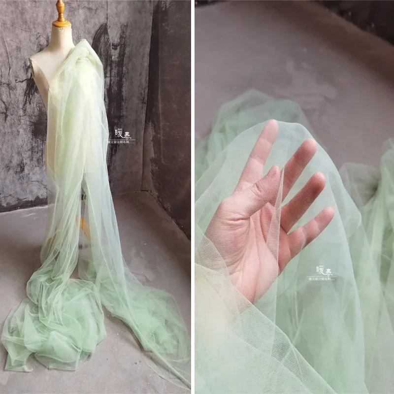 Зеленая сетчатая ткань для пошива платья своими руками, перспективные дизайнерские легкие мягкие ткани Оптом за метр