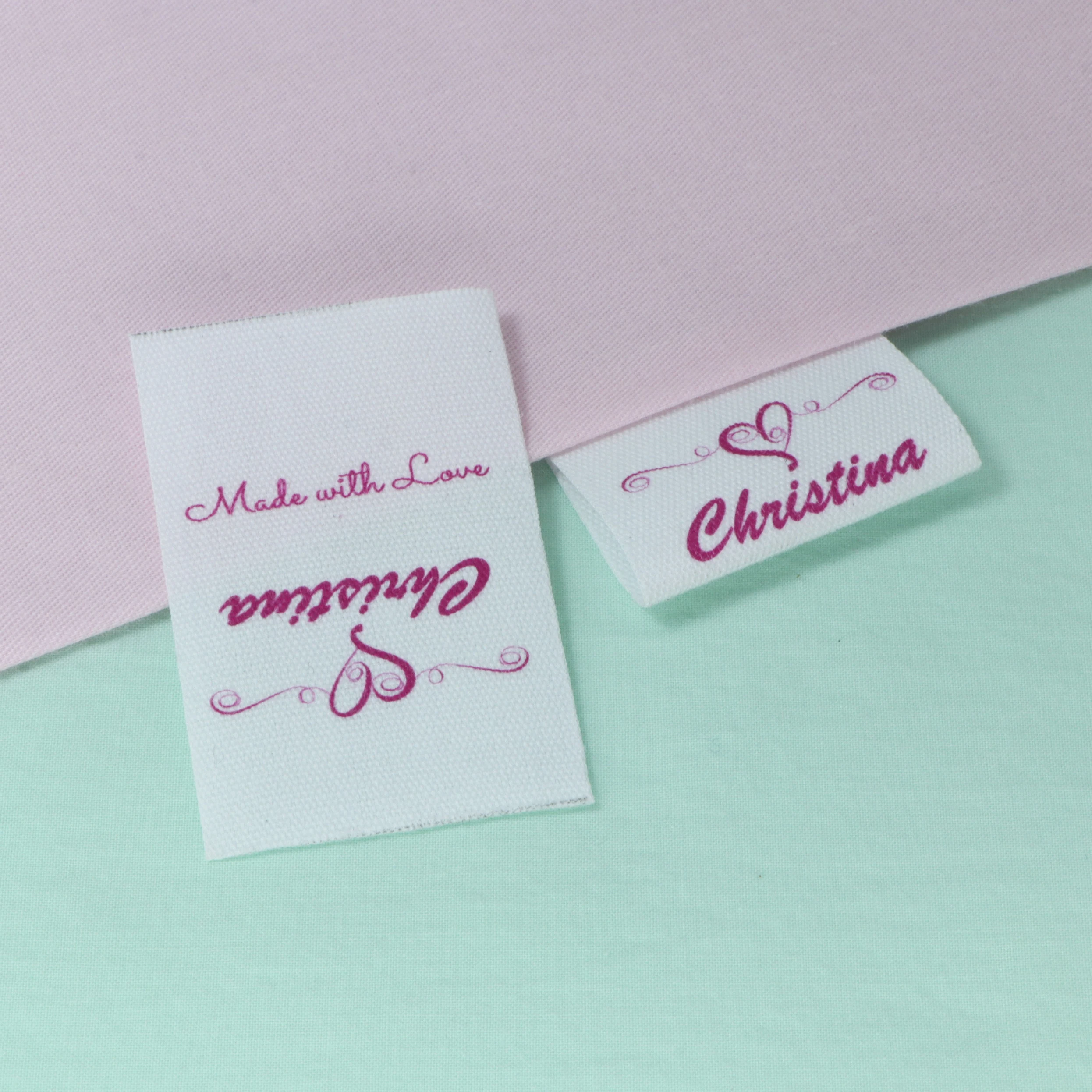 Изготовленные на заказ этикетки для одежды, розовая серия, логотип из органического хлопка или текстовая этикетка, изготовленная на заказ или мэшап (FR100)