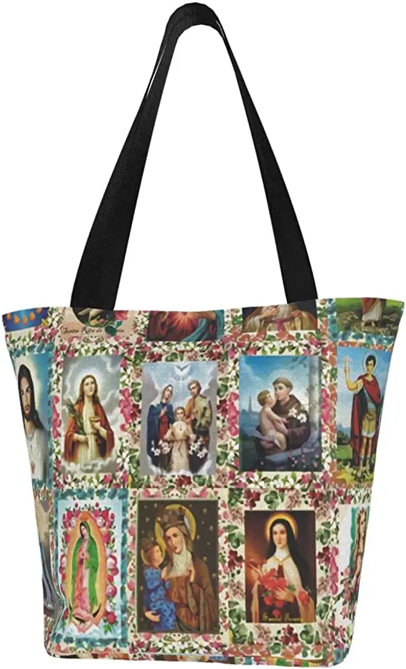 Изображения католических святых, Многоразовая сумка-тоут, женская большая повседневная сумка, сумки через плечо для покупок, продуктов, путешествий на открытом воздухе
