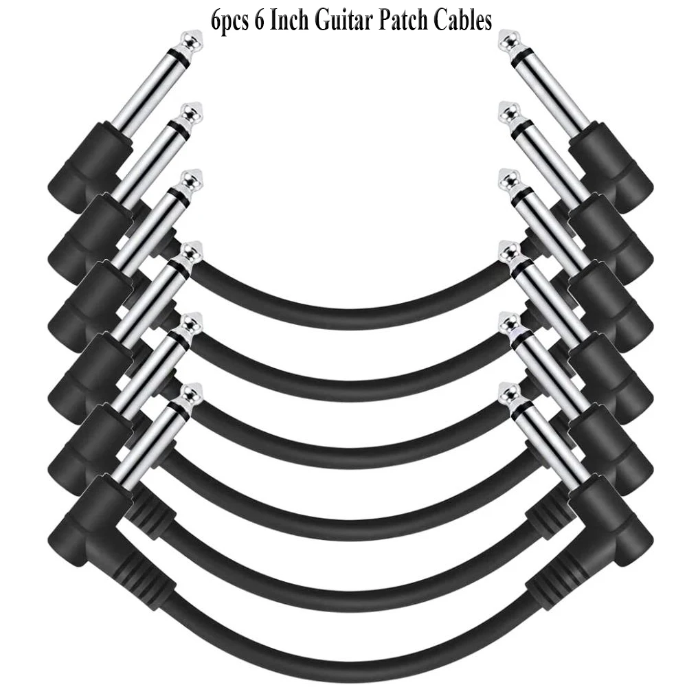 Кабель для Педали Гитарного эффекта Соединительная линия Аудиокабеля от 6,35 мм до 6,35 мм, 6-дюймовый Прямоугольный Шнур, Проволока, Аксессуары для Гитары (6 штук)