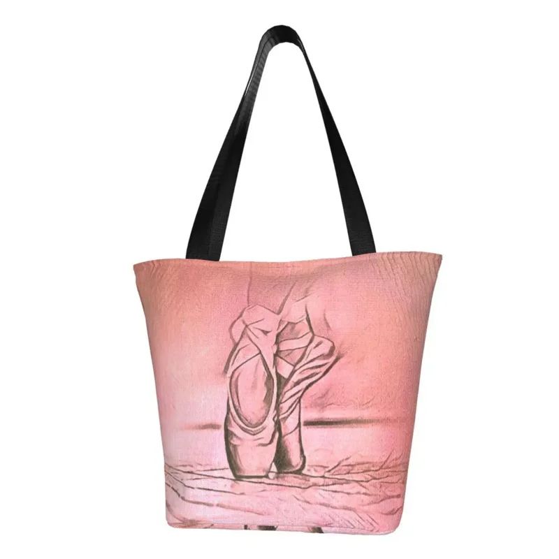 Кавайные балетки, розовые сумки-тоут для покупок, многоразовая холщовая сумка для покупок в продуктовых магазинах