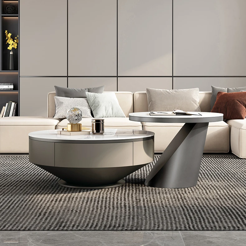 Каменистый шифер, легкая экстравагантная простая дизайнерская гостиная, итальянский журнальный столик, шкаф для телевизора