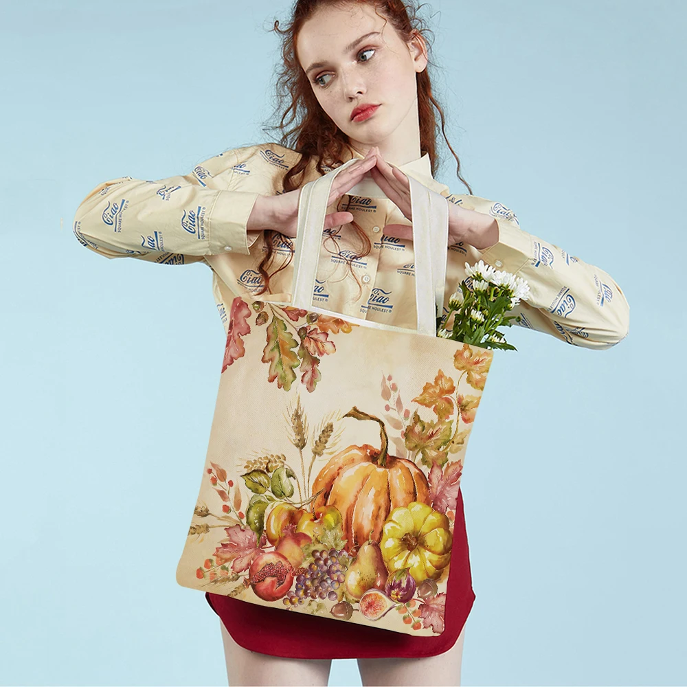 Красочная акварельная сумка для покупок в стиле тыквы, женская складная холщовая дамская сумочка с принтом, дорожные маленькие сумки через плечо