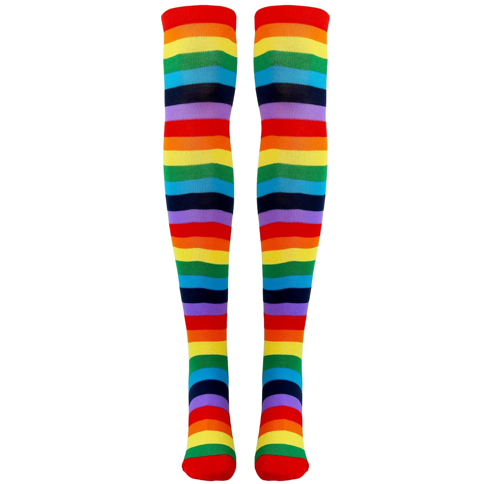 Красочные носки в радужную полоску выше колена, полосатый костюм клоуна, высокие чулки для косплей-вечеринок