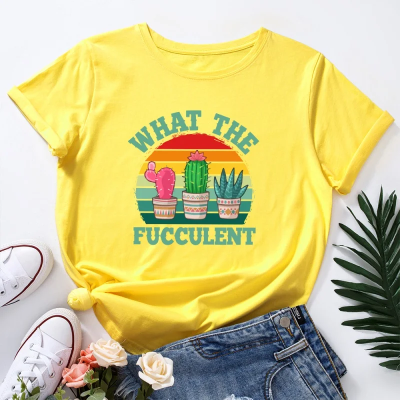 Креативная женская хлопковая футболка с буквенным рисунком кактуса, повседневная футболка с круглым вырезом, свободные женские топы большого размера, Бесплатная доставка