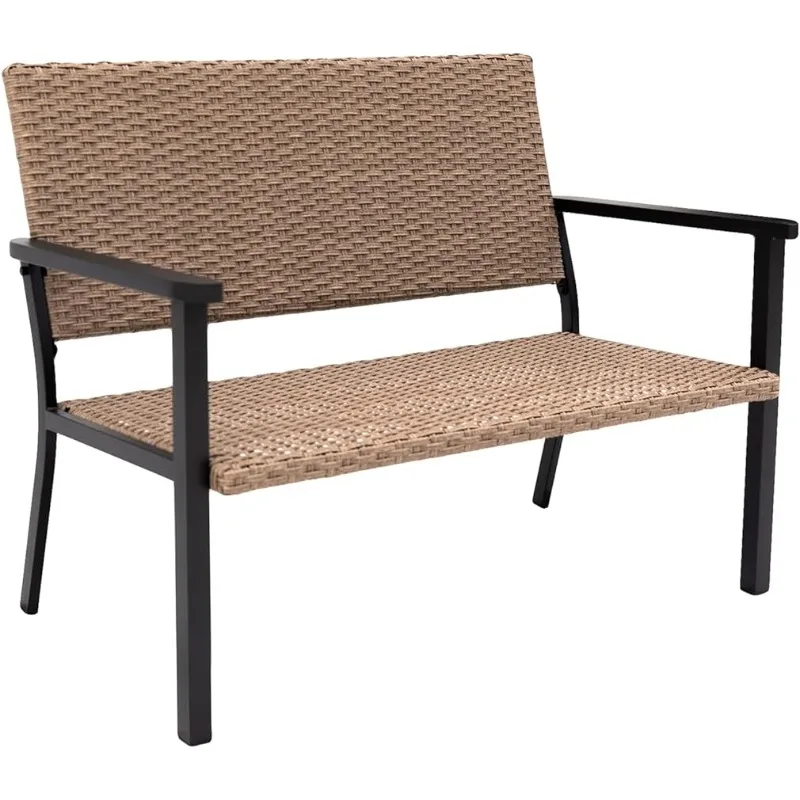 Кресло-скамейка C-Hopetree Outdoor Loveseat для веранды во внутреннем дворике, металлический каркас, натуральное всепогодное плетеное