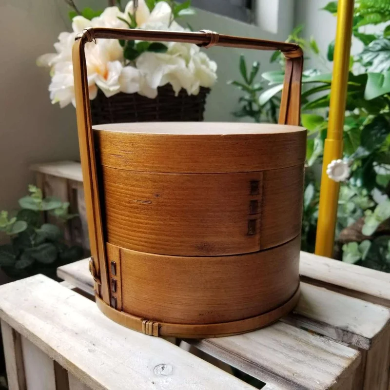 Ланч-бокс в японском стиле, Деревянный Переносной Ланч-бокс, Двухслойный Переносной контейнер для хранения продуктов для пикника, Посуда