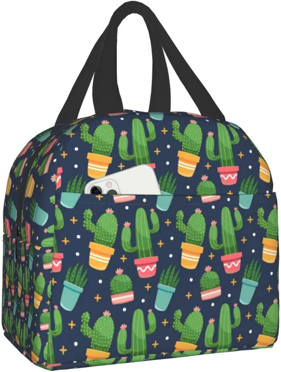 Ланч-Бокс с Принтом Растения Кактуса Kawaii Small Insulation Cacti Lunch Bag Многоразовый Пищевой Пакет Контейнеры для Ланча Сумки для Женщин Мужчин
