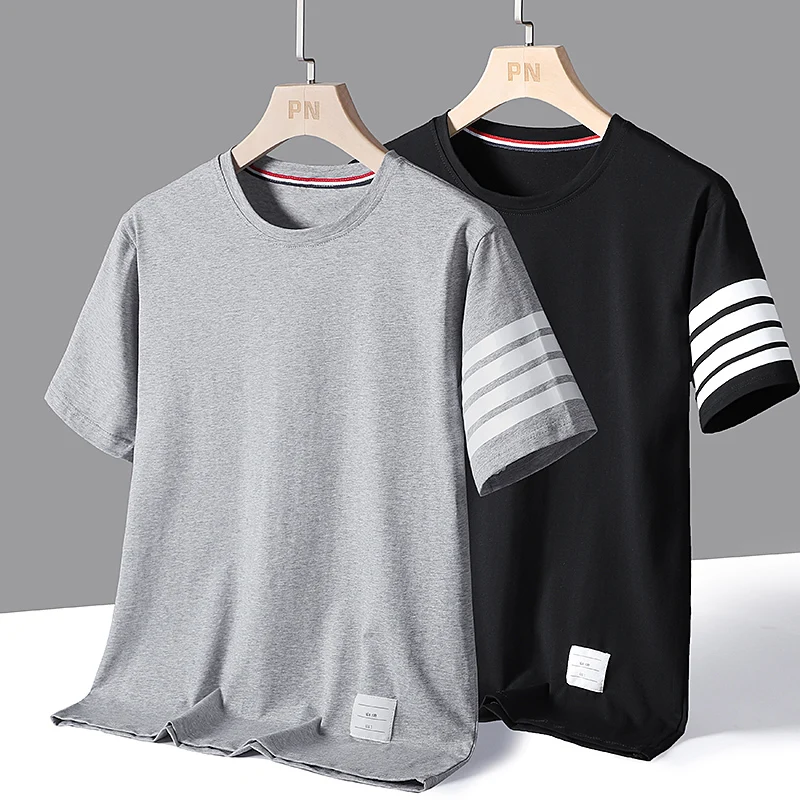 Летний мужской топ с коротким рукавом 2023, хлопковая футболка в полоску с круглым вырезом, женский топ, тонкая футболка корейского дизайна, топ