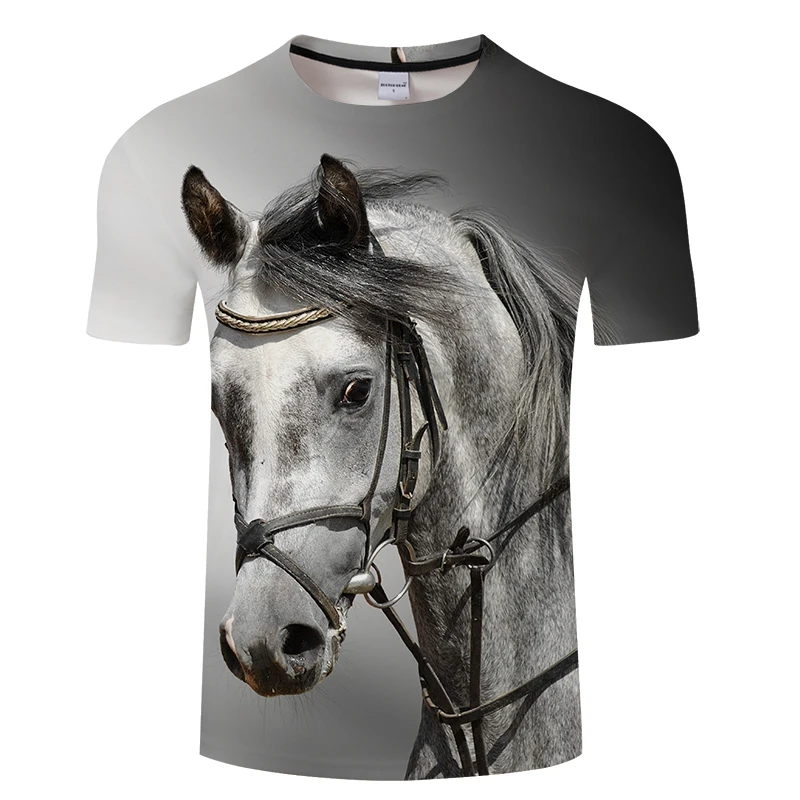 Летняя футболка с 3D-принтом в виде животного Лошади, модные повседневные футболки в стиле харадзюку с коротким рукавом, топ большого размера унисекс