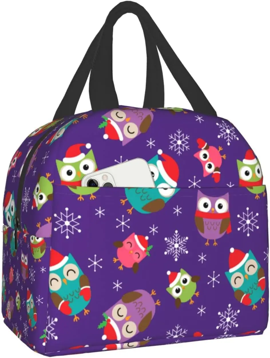 Милые рождественские совы Ланч-бокс Многоразовая изолированная сумка для ланча для путешествий, пикника, покупок, работы, контейнер для еды для взрослых, подростков и детей